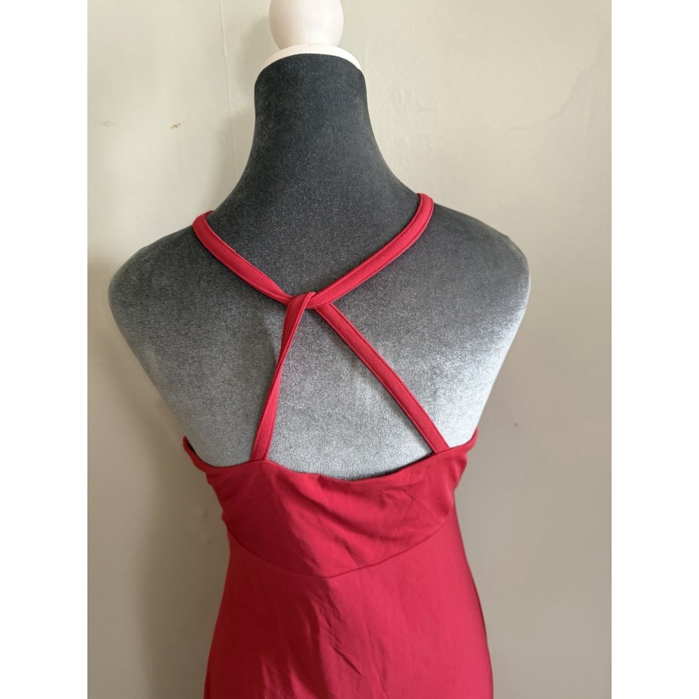 Vintage Y2K Red O-ring Halter Midi Dress. Classic Romantic Timeless Bodycon 4 - Picture 4 of 9